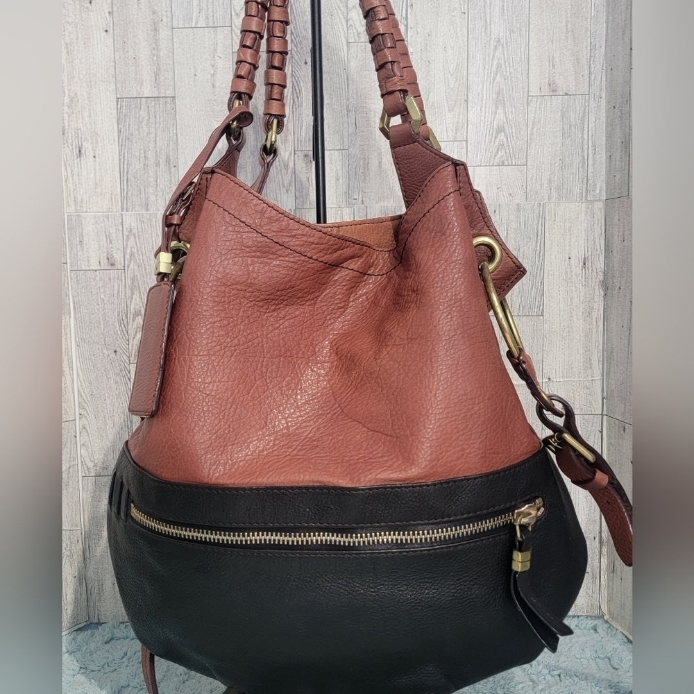 orYANY Two-Tone ~ Blk & Brown Leather Satchel